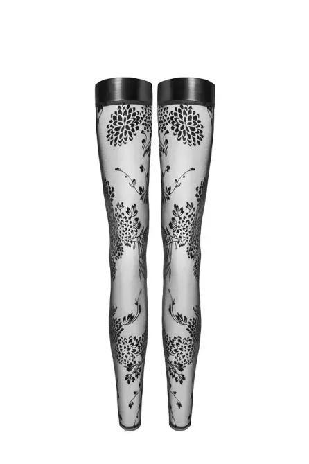 Панчохи Noir Handmade F243 Tulle stockings with patterned flock embroidery - L Львов - изображение 4