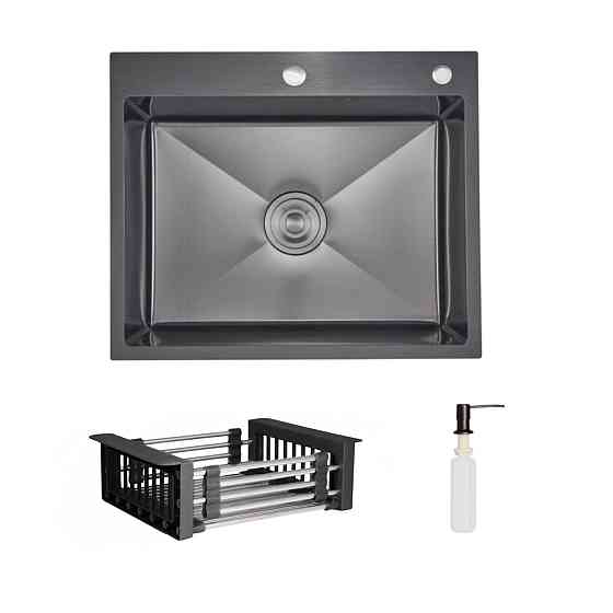Комплект Lidz Handmade H6050HB Мойка для кухни интегрированная Decor Black PVD Honeycomb в комплекте с дозатором+ LIDZK01B Корзина Киев