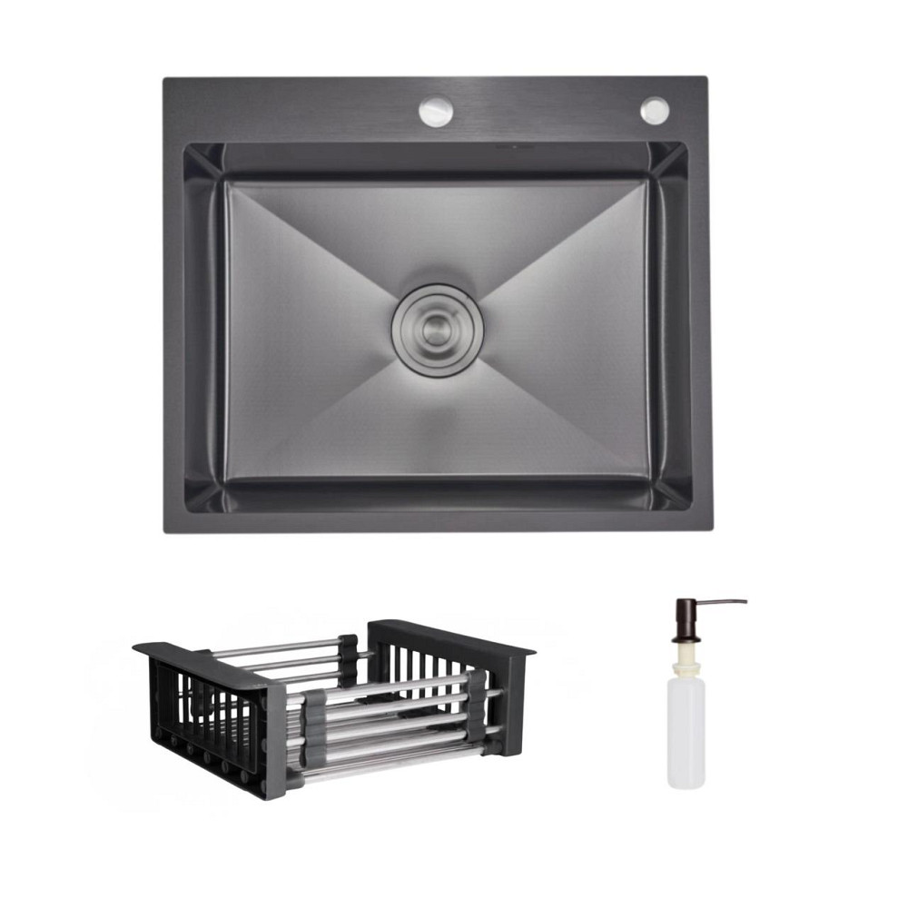 Комплект Lidz Handmade H6050HB Мойка для кухни интегрированная Decor Black PVD Honeycomb в комплекте с дозатором+ LIDZK01B Корзина Киев - изображение 1