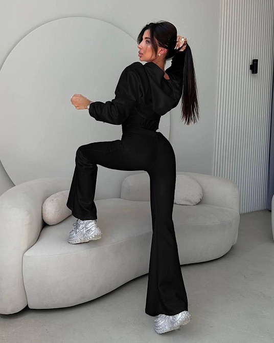 Женский стильный костюм тройка: кофта, корсет и лосины замш на дайвинге Черный, 46/48 Одесса - изображение 8