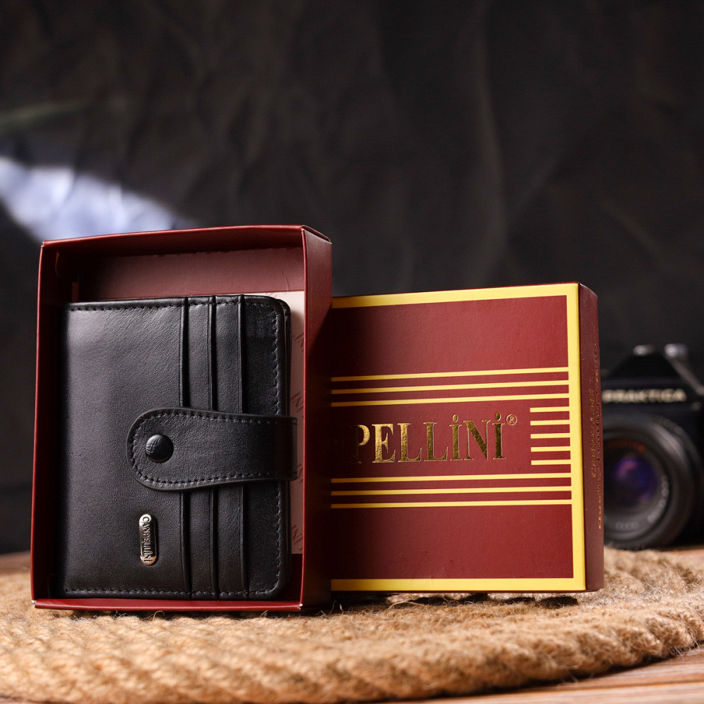 Чоловічий компактний гаманець з натуральної гладкої шкіри CANPELLINI 21685 Чорний Київ - фото 10