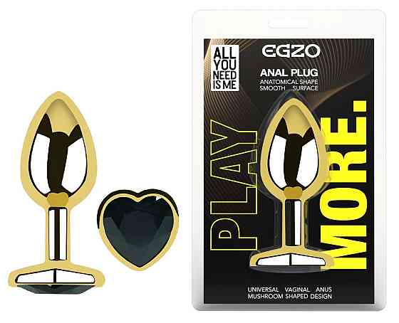 Анальная пробка с кристаллом EGZO - Gold Heart Plug Black size S Sex Aura Киев