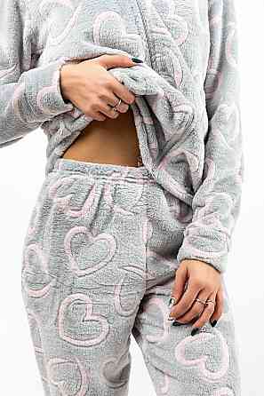 Домашний теплый костюм   (пижама) женский серый 
