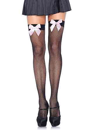 Панчохи-сітка з атласним бантиком Leg Avenue Fishnet Thigh Highs One size, Black With Bow Pink Sex Aura Київ