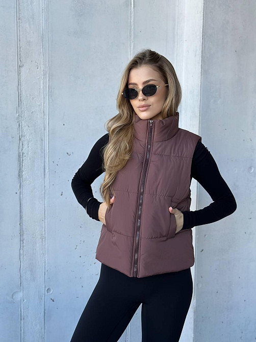 Жіноча тепла жилетка на блискавці плащівка емі на силіконі Шоколад, 42/44 Одеса - фото 1