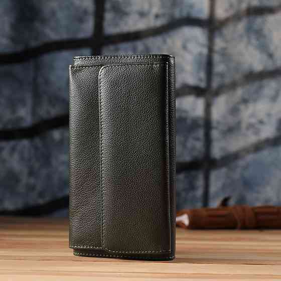 Горизонтальний гаманець з кишенею для телефону з натуральної шкіри ST Leather 23068 Зелений Київ