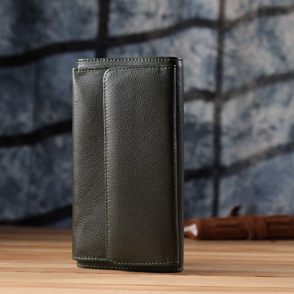 Горизонтальный кошелек с карманом для телефона из натуральной кожи ST Leather 23068 Зеленый Киев - изображение 2