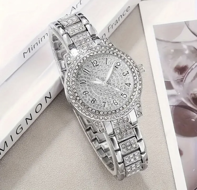 Подарунковий набір для жінок наручний годинник браслет кільце ланцюжок з кулоном і сережки сріблястий Київ - фото 2