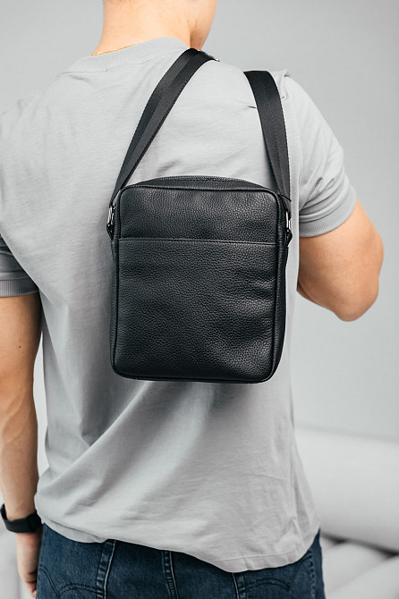 Чоловіча каркасна барсетка, чорна сумка через плече з натуральної шкіри, класичний месендджерMasterSem Київ - фото 3