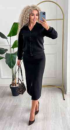 Женский невероятный костюм кардиган+юбка ангора вязка на трикотаже Черный, 52/54 Одесса