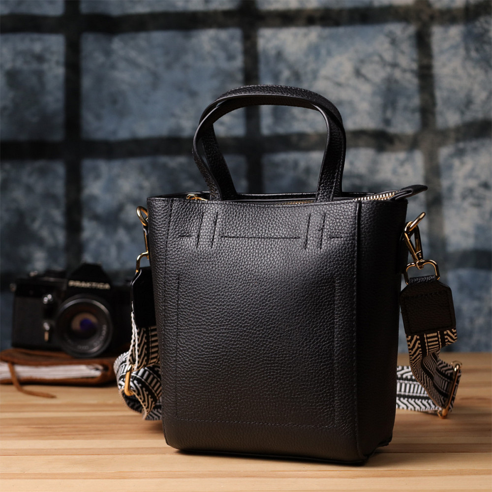 Трапецієподібна сумка для жінок з натуральної шкіри Vintage 22916 Чорний Київ - фото 9