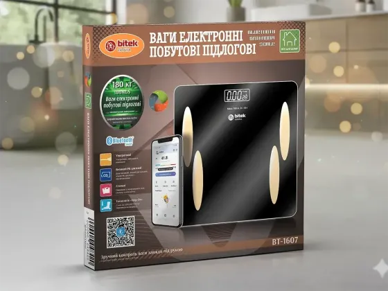 Електронні ваги підлогові BITEK BT-1607 180кг скляні з LED дисплеєм та App Одеса