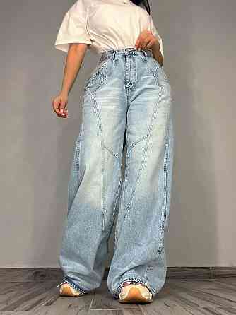 Джинсы женские Its Basic 3805 MEGA BAGGY jeans трендовые швы широкие клеш косые карманы длинные голу Одесса