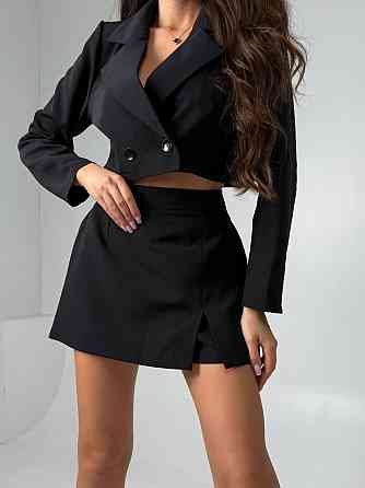 Жіночий стильний костюм-двійка: укорочений піджак і спідниця-шорти костюмка Чорний, 46/48 Одеса