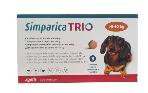 Simparica TRIO (Симпарика ТРИО) таблетки от блох, клещей и гельминтов для средних собак весом от 5 кг до 10 кг Запорожье - изображение 1