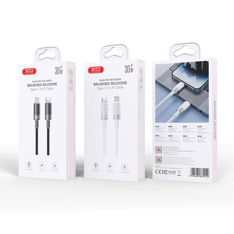 Кабель XO Brushed Silicone USB to Lightning 6A 1м чорний Львів - фото 4