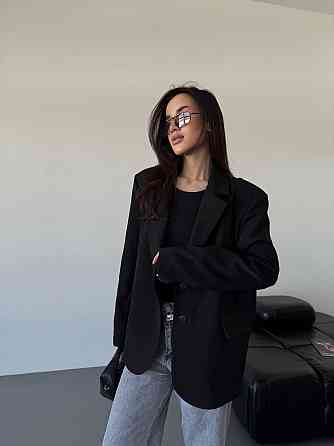 Женский классический оверсайз пиджак на подкладке костюмка Черный, 46/48 Одесса