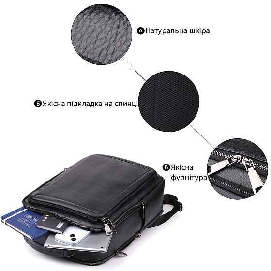Багатофункціональний рюкзак для чоловіків з натуральної шкіри Vintage 23044 Чорний Київ