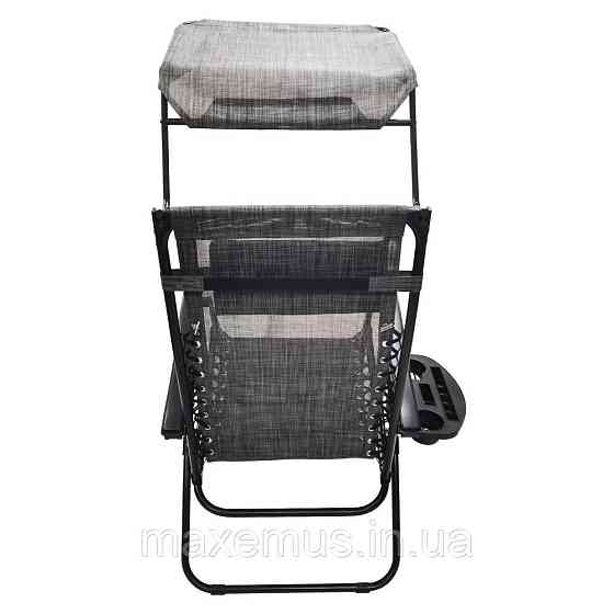 Шезлонг лежак раскладной с козырьком садовое кресло Bonro SP-167A для сада и дома отдыха на природе серый Мостиска