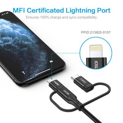 Дата кабель USB 2.0 AM to Lightning + Micro 5P + USB-C 1.2m MFI Choetech (IP0030-BK) Вінниця - фото 4
