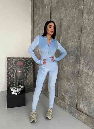 Стильный женский комбинезон с длинным рукавом королевский велюр Голубой, 42/44 Одесса