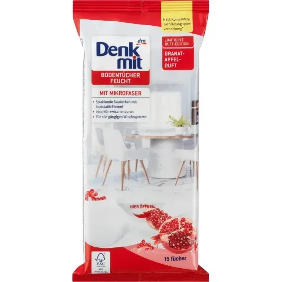 Серветки до підлоги з ароматом граната Denkmit, 15 шт. (Німеччина) Denkmit Feuchte Bodentücher mit G Львів - фото 1