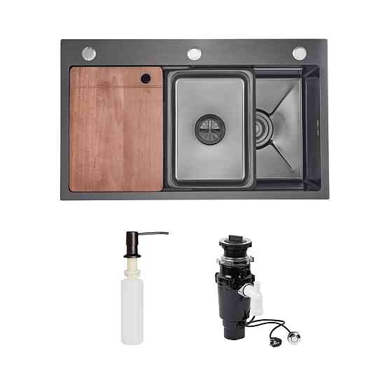 Комплект Lidz Handmade H7545B Мийка для кухні інтегрована Decor Black PVD Honeycomb LDH7545BDECPVD48373+Lidz (BLA) Київ