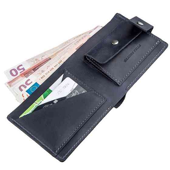 Качественное мужское портмоне в винтажном стиле Синее (GRANDE PELLE) Киев