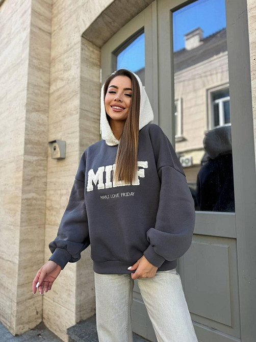 Женский стильный теплый свитшот тринитка на флисе (очень качественная)+трикотаж «Баранчик» Графит, 42/44 Одесса - изображение 2