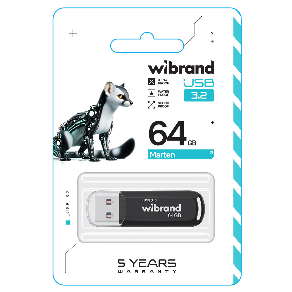 Флеш-накопичувач Wibrand USB 3.2 Gen1 Marten 64GB Black Київ - фото 2