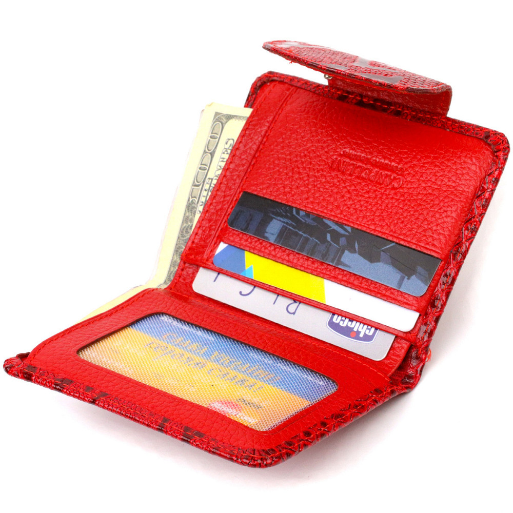 Лакированное женское портмоне среднего размера из натуральной кожи с тиснением под змею Красное (CANPELLINI) Киев - изображение 1