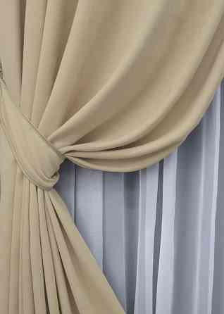 Комплект готових штор VR-Textil Мікровелюр Petek № 1491ш Бежевий 100х270 см 2 шт (31-0025) Київ