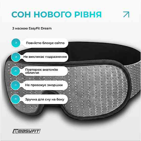 Маска для сну 3D EasyFit Dream з ефектом пам’яті (сіра) Коломия