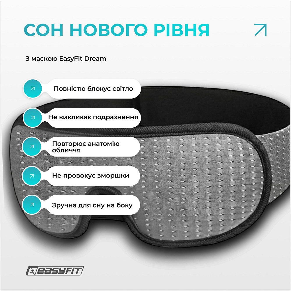 Маска для сну 3D EasyFit Dream з ефектом пам’яті (сіра) Коломыя - изображение 5