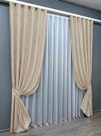 Комплект готовых штор VR-Textil Лен мрамор Pavliani VO № 1767ш бежевый 150х270 см 2 шт (33-0723) Киев