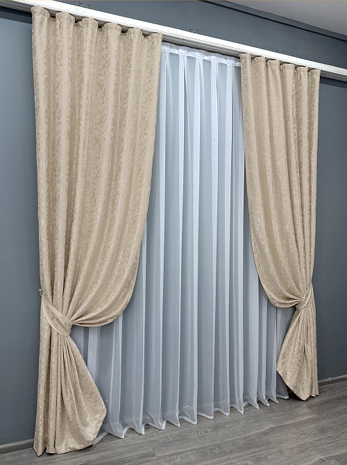 Комплект готовых штор VR-Textil Лен мрамор Pavliani VO № 1767ш бежевый 150х270 см 2 шт (33-0723) Киев - изображение 3