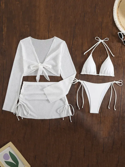 Купальник женский раздельный с юбкой и накидкой Белый S Харьков - изображение 2