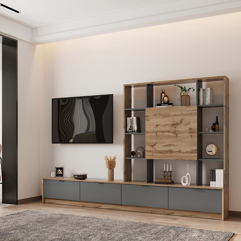 Стенка в гостиную Doros Капри 240х33х153 см Дуб тахо/Графит (DRS-011308) Львов - изображение 1