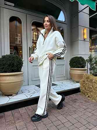 Жіночий теплий костюм у спортивному стилі з лампасами двосторонній фліс Молочний, 46/48 Одеса