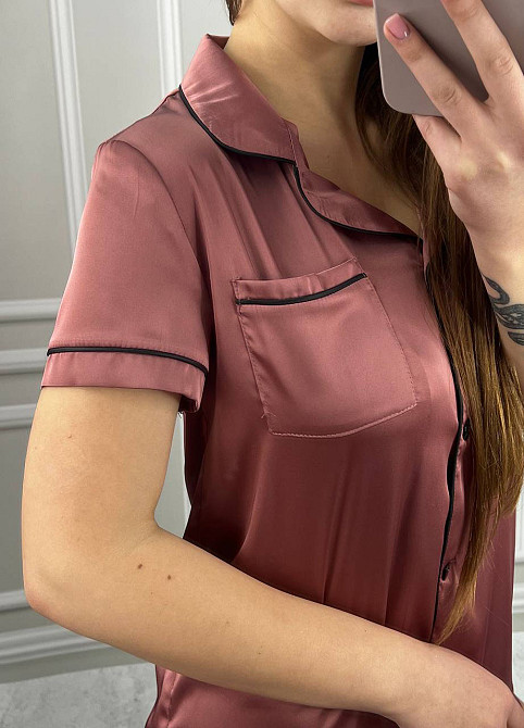 Коплект жіночій шовковий сорочка з шортами Слива ч/к L Харків - фото 2