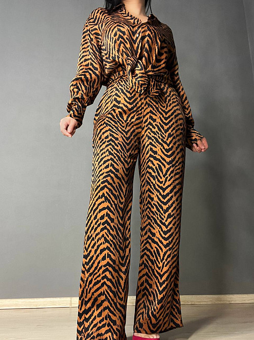 Костюм женский Mix Ray 4375 с брюками палаццо и рубашкой тигровий принт коричневый, коричневый, M Киев - изображение 12