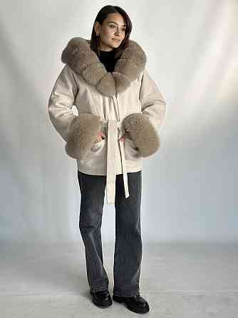 Пончо женское с мехом капюшон и манжеты Бежевый 46/48 Харьков