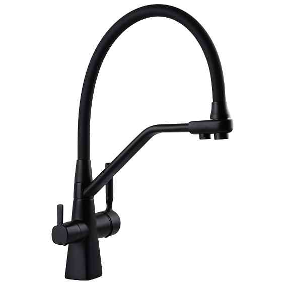 Змішувач для кухні під осмос Globus Lux GLLR-0700-L-10-01 гофрований  на гайці латунь, Чорний-Чорний Київ