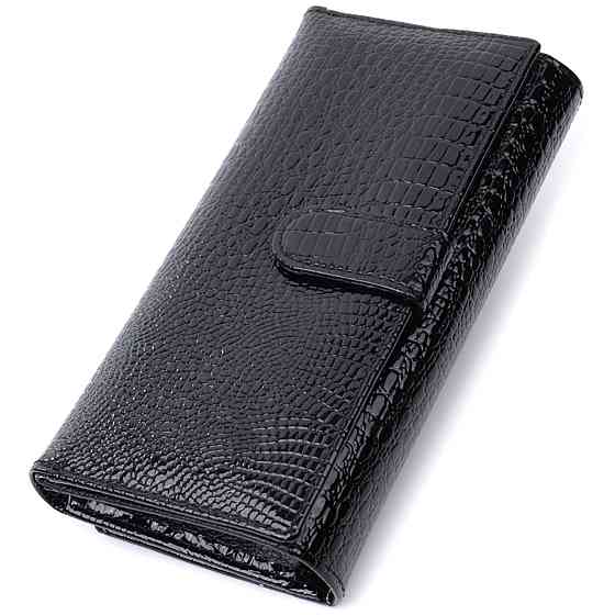 Лакований шкіряний гаманець з блоком для кредитних карток Чорний (ST Leather) Київ