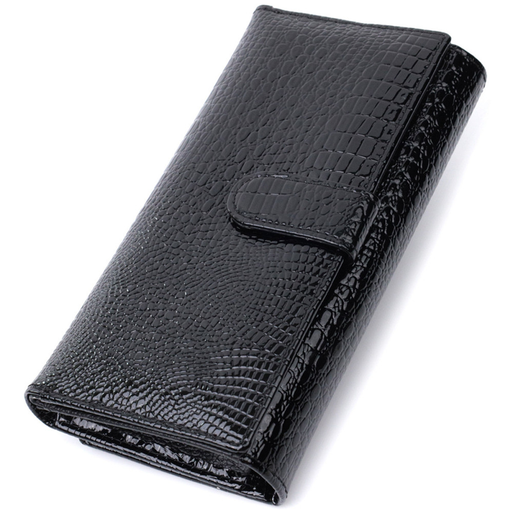 Лакований шкіряний гаманець з блоком для кредитних карток Чорний (ST Leather) Київ - фото 6