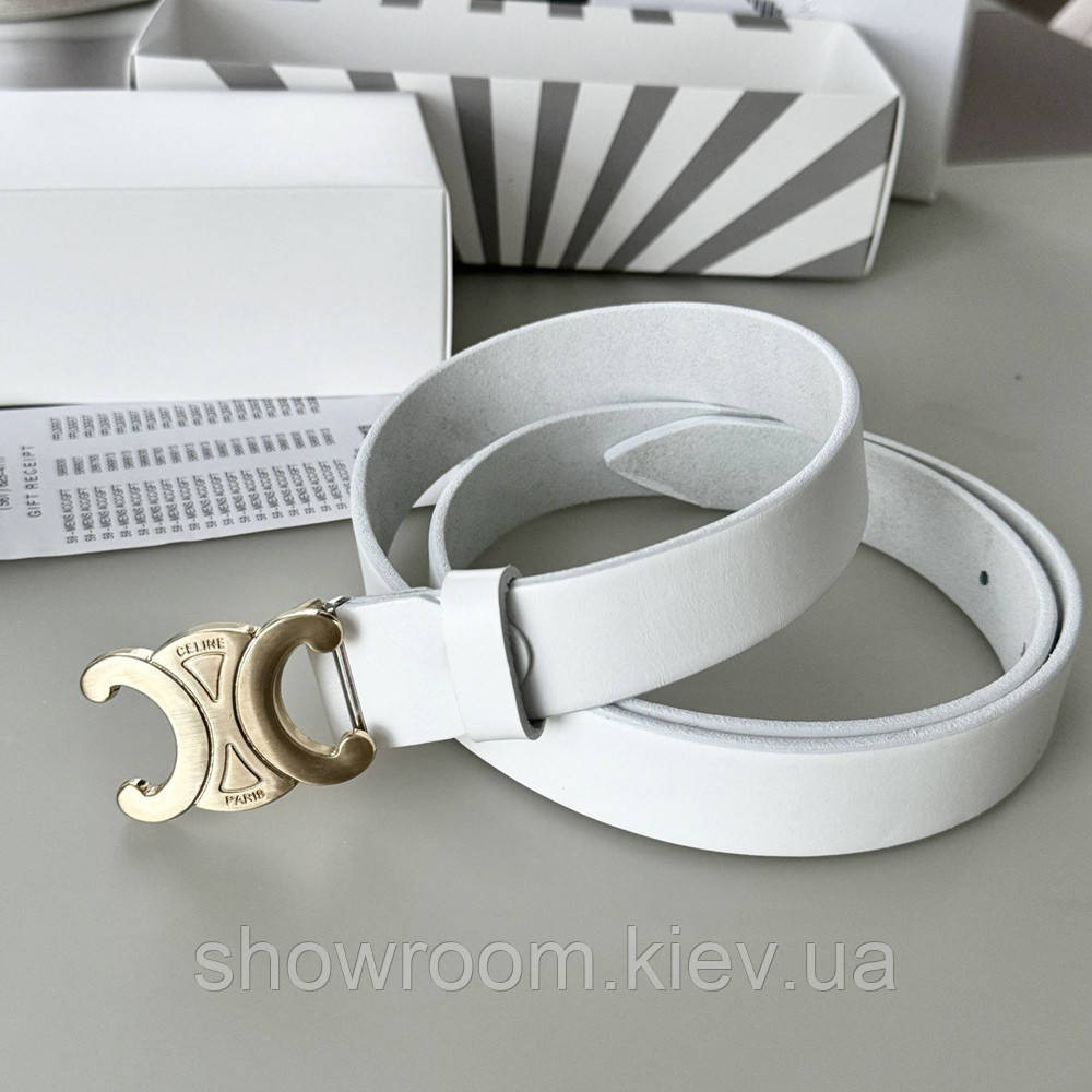 Женский белый кожаный ремень Celine gold (3 cм) Киев - изображение 4