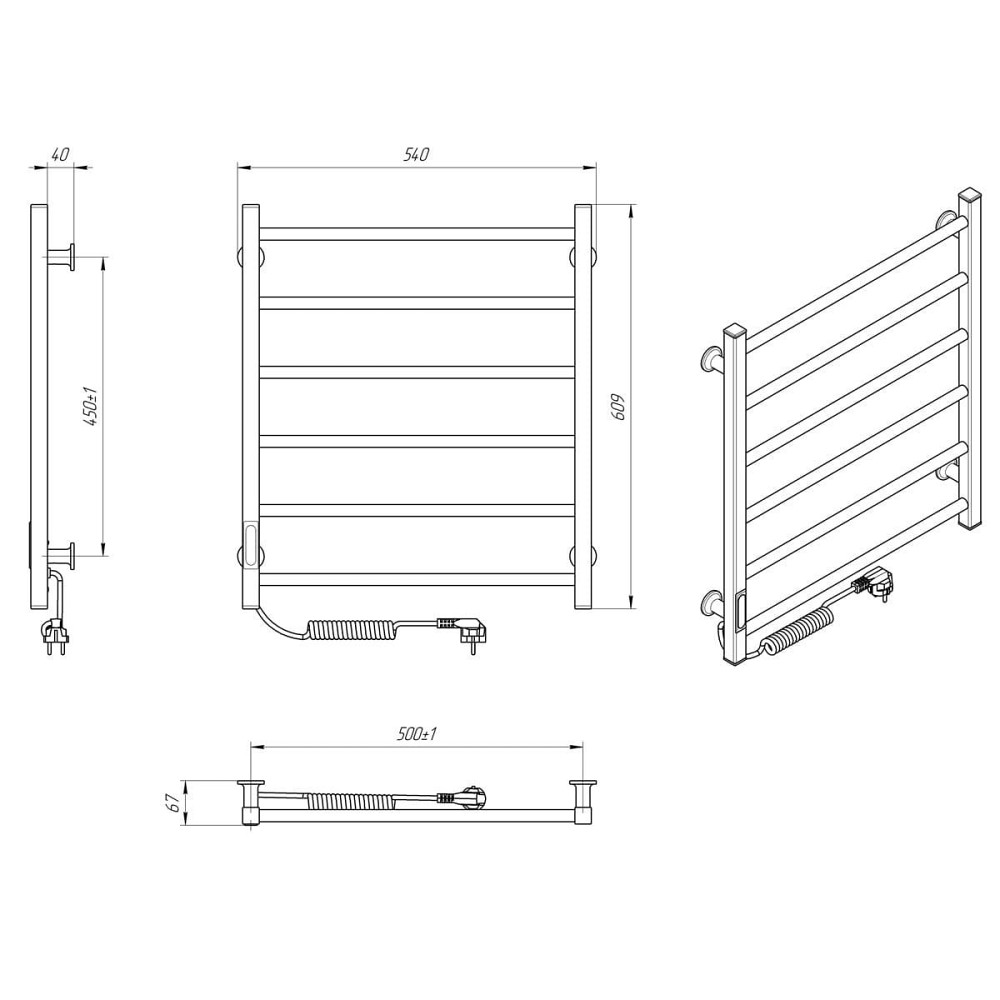 Електрична рушникосушарка Laris Зебра Альфа ЧФЧ6 500Х600 Е чорна, ліве підключення Київ - фото 6