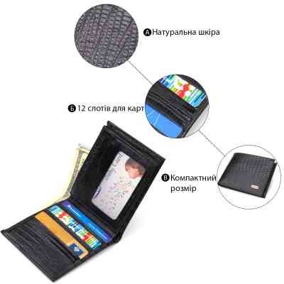 Портмоне Canpellini Из натуральной кожи Черное (21868) Винница