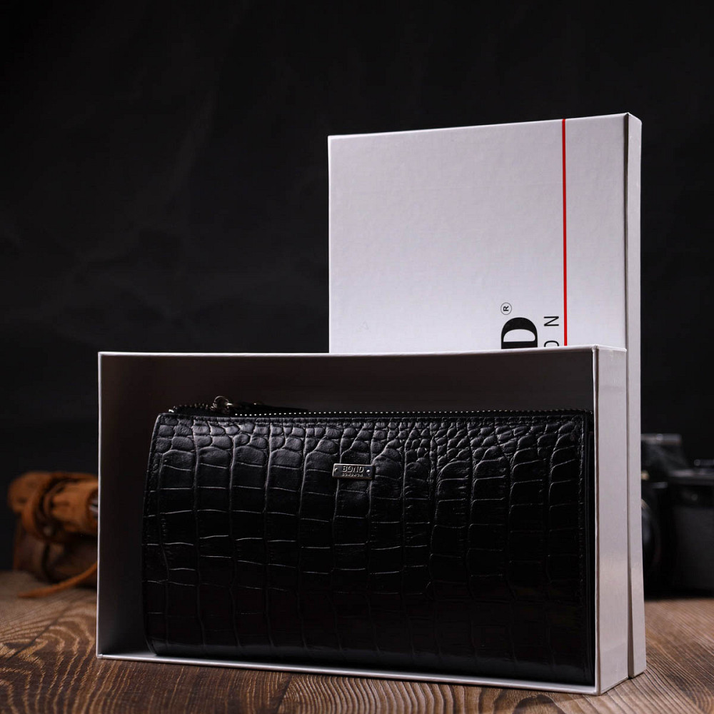 Місткий чоловічий клатч із натуральної шкіри з тисненням під крокодила BOND 22049 Чорний Київ - фото 10