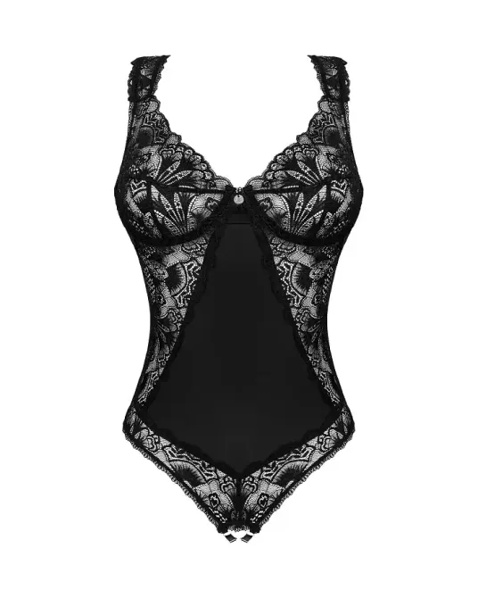 Мереживне боді Obsessive Donna Dream crotchless teddy XL/2XL Black, відкритий доступ Львов - изображение 3